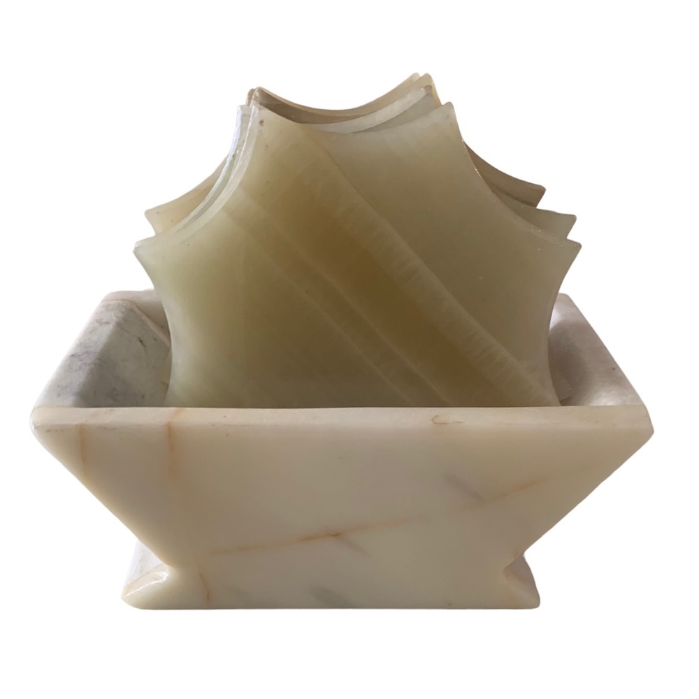 Green Stone Star Coasters set of 6 with Holder